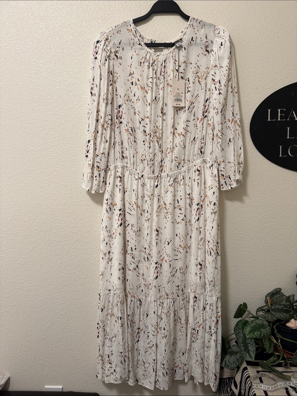 Pleated Long Sleeve White Floral Midi Dress
